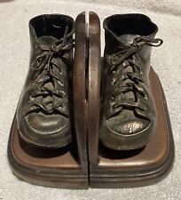 Vintage Bronzed Baby Shoes Bookends, Nursery Real Shoes picture