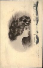Greeting pretty woman Brunette artist Cobb Shin Sepia mailed 1909 postcard picture