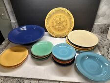 25 Piece Lot Vintage Fiestaware Dinner & Lunch Plates, Saucers & Pedestal Bowl picture