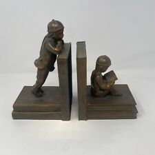 RARE Vintage Pair Chinese Resin Bookends Ronson 1929 Looking Boy Girl picture