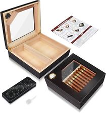 Executive Desktop Glass Top 25 Cigar Humidor Hygrometer Black Walnut Box Gift picture