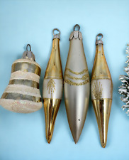 Vintage Christmas Mini Glass Mercury Ornaments Silver & Gold Teardrop & Bell picture