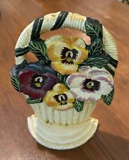 Antique Cast Iron Doorstop Floral Flower Basket Original Paint, Vintage picture