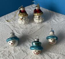 5 Vintage Miniature Christmas Ornaments Blown Glass Snowman Head Glitter Hat picture