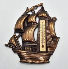 Vintage Copper Colored Nautical Sailing Ship Wall Thermometer Made In Japan  picture