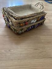 4 Vintage Hand Made Lined Wicker Basket Colorful Fruit Embroidered design picture