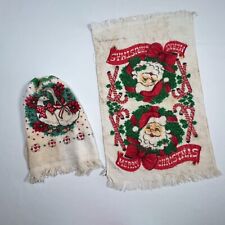 Vintage Cannon Christmas Hand Towels Set of 2 Goose and Santa STAINED picture
