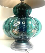 Vintage MCM Carl Falkenstein Hand Painted Glass Electric Table Lamp Blue picture
