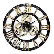 16 Inch round Wall Clock, Antique Handmade Wooden Vintage 3D Gear Design, picture