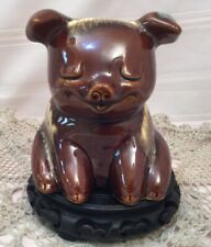 Vintage Hull Pottery Corky The Pig Brown Drip Piggy Bank Figurine picture