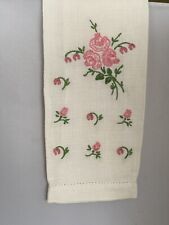 Embroidered Guest Hand Finger Tip Towel Pink Green Floral Embroidery Hem Stitch picture