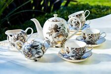 Grace Teaware Black Gold Peony Fine Porcelain Tea Set picture