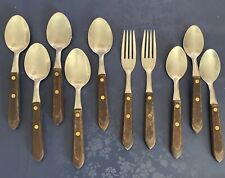 Vintage Wooden Handle Fork And Spoons Lot Of 2 Forks, 5 Large Spoons And 3 Small picture