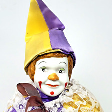 Porcelain Clown With Stand Purple And Yellow Colorful Figurine 14