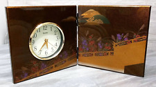 Vtg Hakuichi Gold Japanese Japan Folding Clock Oriental Metallic Mountain floral picture