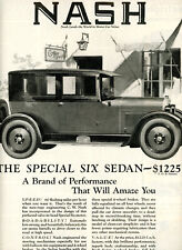 1925 Original Nash Ad. Special Six Sedan. 60 MPH. 4-Wheel Brakes. Large Illustr picture