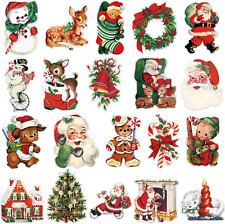 K1Tpde 24PCS Vintage Christmas Cutout Home Decoration Santa Claus Snowman Cutout picture