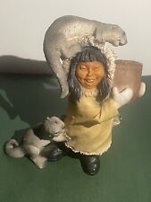 CASTAGNA FIGURINE ESKIMO WITH BARREL AND 3 SEALIONS GREAT DETAIL HEIGHT 5& HALF