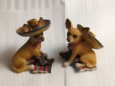 2 Adorable Chihuahua Figurines with Boots & Sombreros Approximately 3.25
