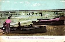Canoes, Bathers in Lake Michigan Jackson Park Chicago IL Vintage Postcard V35 picture