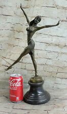 Signe:Great Detailed Bronze art deco girl bronze dancer statue.marble base Gift picture