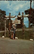 Old Town Maine Penobscot Tribe Indian Chief totem pole headdress unused postcard picture