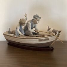 LLADRO 5215 Boy & Dog Fishing with Gramps Porcelain Figurine Wood Base NO Box picture