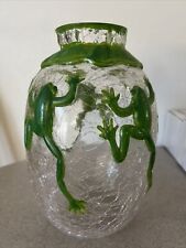 Beautiful Crackle Art Glass Embossed Frogs Vase 10” Tall picture