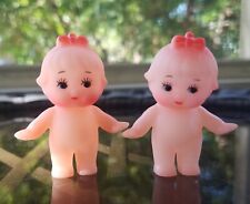 Pair of Two Small Vintage Soft Plastic Kewpie Babies Girls Orange Bows Kitsch picture