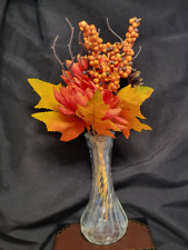 Vintage 6in. Clear Swirl Hoosier Bud Vase Glass with mini Fall Bouquet picture