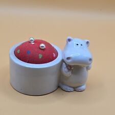 Vintage Little Hippo Porcelain Pin Cushion Japan Pink Flower Small Mini 2.25