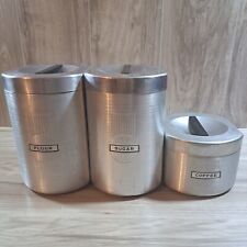 Vintage 1950s Mid Century Modern Kitchen Spun Aluminum Canisters With Lids  picture