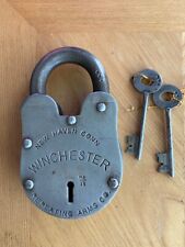 Winchester Firearms Padlock, Large Cast Iron.  Lock, Antique Finish 2 Keys Works picture
