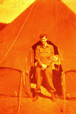 Vintage 1940s Photo NEGATIVE WWII Europe US Army Base Camp Soldier Tent Posing picture