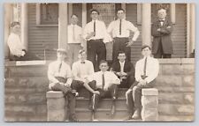 Unidentified Group of Groomed Men with Ties Posing on Porch c1920s RPPC Postcard picture