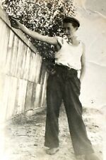1940s Handsome Guy Shirtless Man Aiming with Gun Gay int Vintage Photo picture