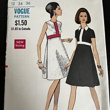 Vintage 1960s Vogue 7298 Mod Side Pleat High Fitted Dress Sewing Pattern 12 CUT picture