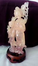 Chinese Hand Carved Rose Quartz Gem Classic Beauty + Child Statue Figurine 8.8
