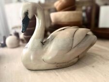 RARE TOM TABER HAND CARVED LIGHT BEIGE WOODEN SWAN IN GREAT CONDITION picture