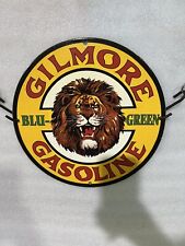 GILMORE GASOLINE OIL GAS FUEL CAR RACING LION HEAD  PORCELAIN ENAMEL PINUP SIGN picture