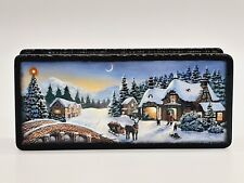 Ukrainian lacquer miniature box “Christmas night in town” Hand made in Ukraine  picture