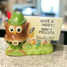 RARE Vtg. 60's Woodsey Owl Give A Hoot Don't Pollute Ceramic Planter Smokey Bear picture