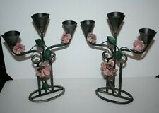 2 Candelabra Conical Candle Holder Rustic Shabby Chic Wrought Iron Flower 11
