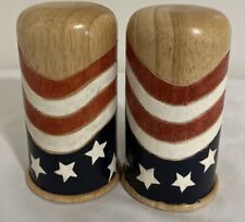 Vintage Handcrafted Patriotic Wooden Salt & Pepper Shaker picture