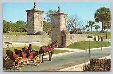 St Augustine Florida, The Old City Gate, Horse & Carriage, Vintage Postcard picture