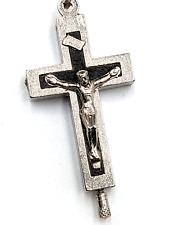 Italy Roma Cross Crucifix Silver- Cocoa Rosary Beads picture