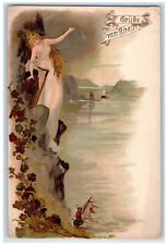 c1905 Greetings From Rhine Germany, Woman Harp Posted Antique Postcard picture