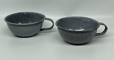 Vintage Gray Graniteware 2 Round Coffee Cups Matching Enamelware 5.25
