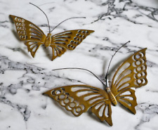 VTG Pair Brass/metal Heavy Butterfly Wall Decor From 80s 9”W & 7.5”W picture