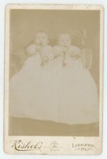 Antique c1880s RARE Cabinet Card Twin Babies With Murder Bottles Leighton, PA picture